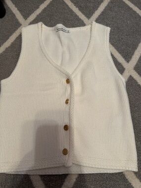 Abercrombie & Fitch Cream V-Neck Button Front Sweater Vest